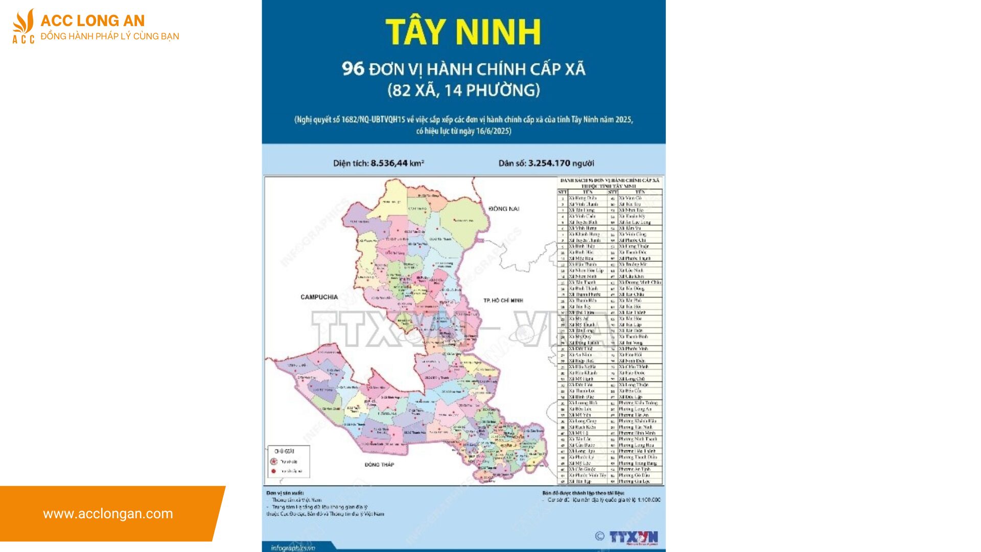 Bản đồ chi tiết Tây Ninh sau sáp nhập. Theo TTXVN.
