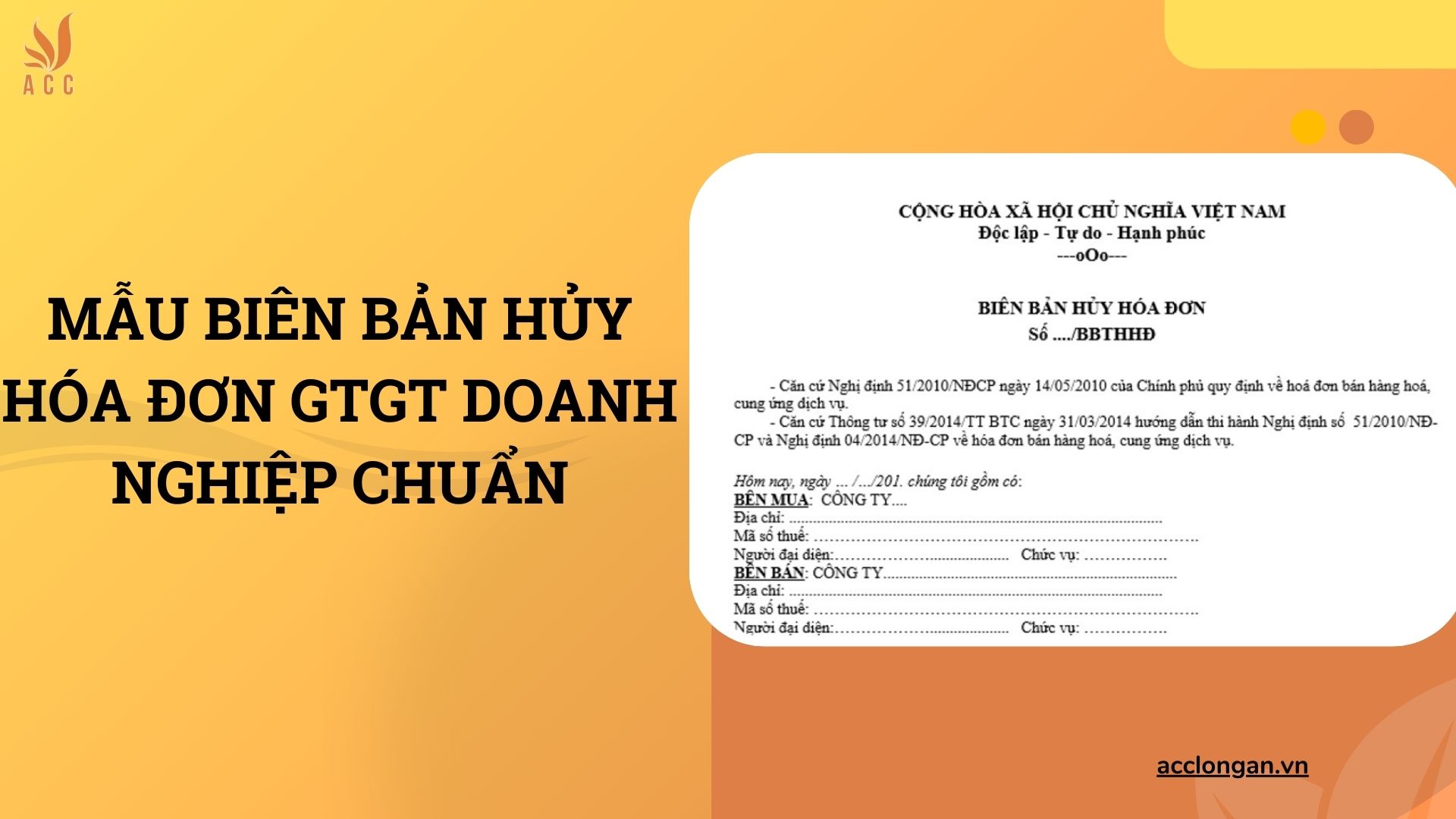 Mẫu biên bản hủy hóa đơn GTGT doanh nghiệp chuẩn