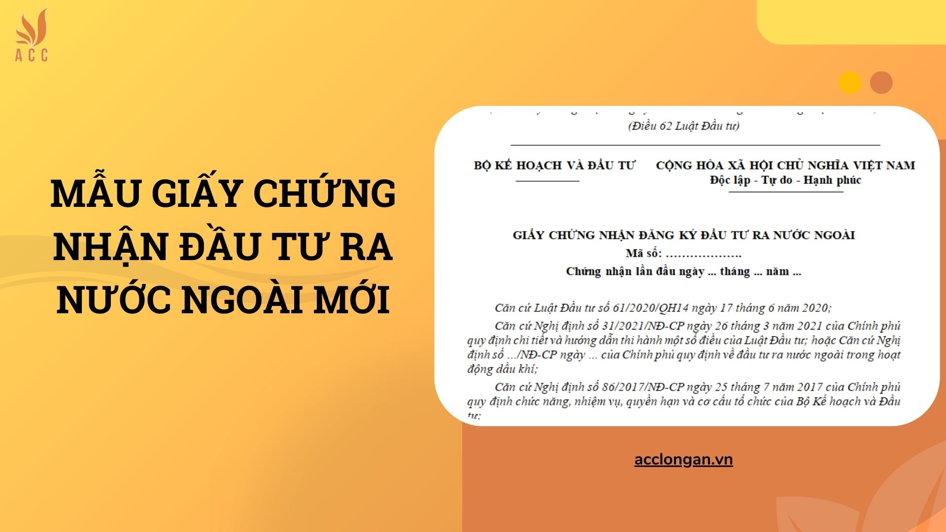Mẫu giấy chứng nhận đầu tư ra nước ngoài mới