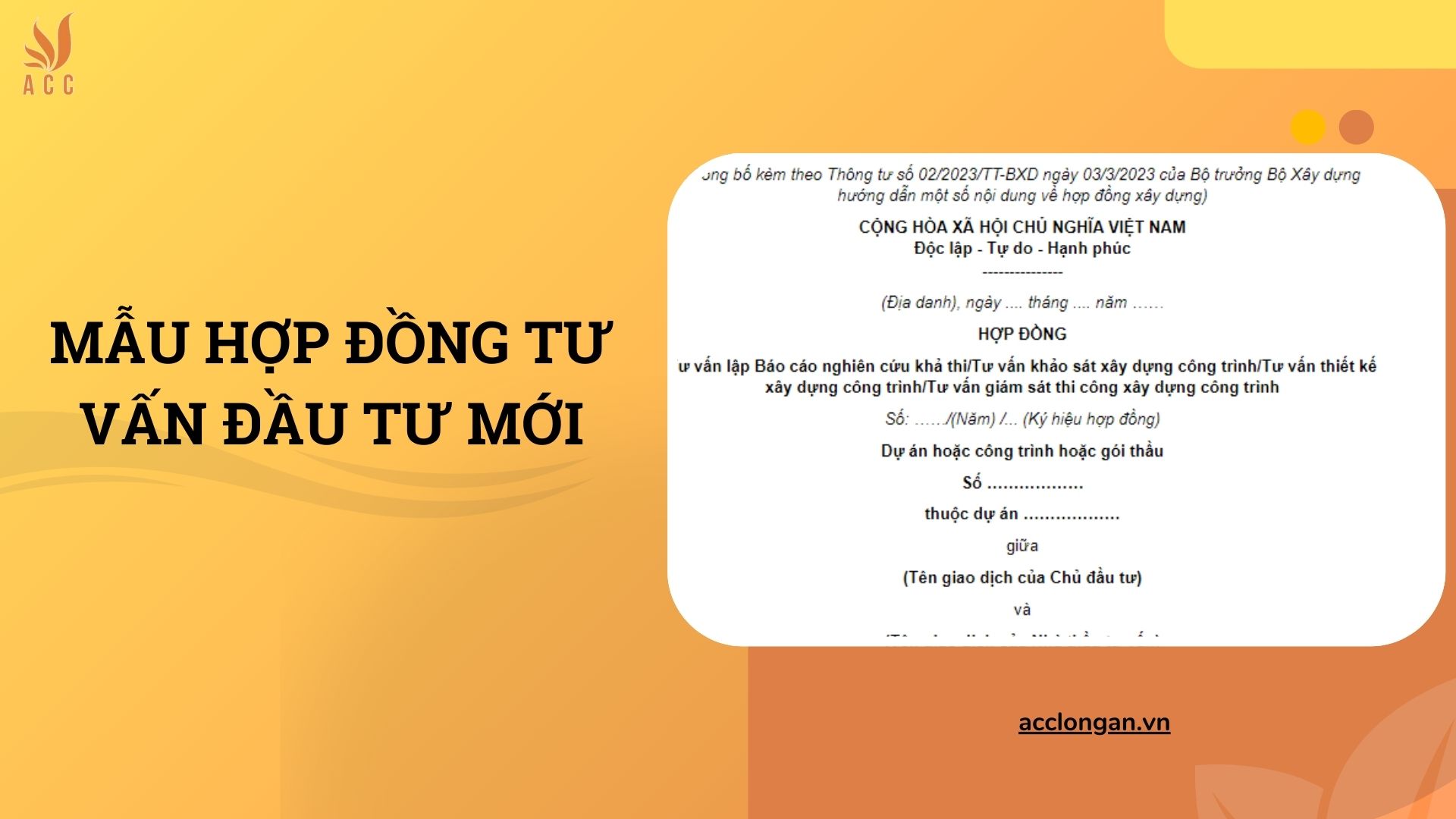 Mẫu hợp đồng tư vấn đầu tư mới